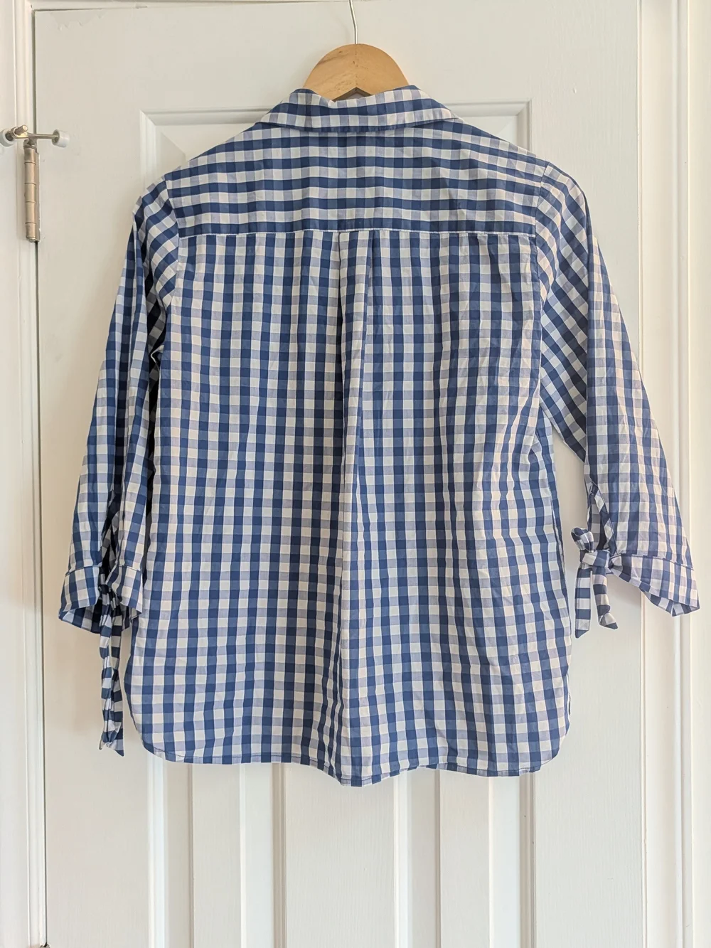 Croft & Barrow Blue Gingham Button-Up Shirt with White Floral Embroidery
